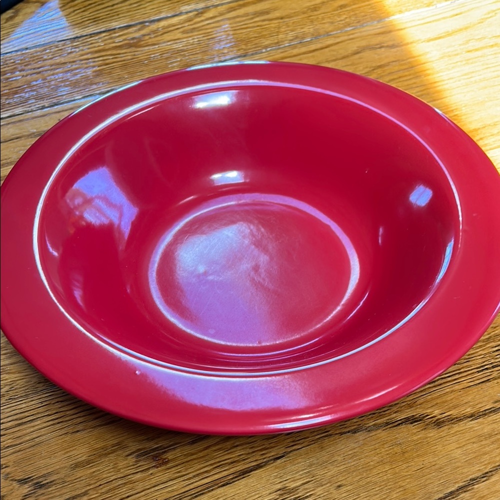 Arthur Court earthen metalware red bowl.  Dishwasher safe. Approximately 12”